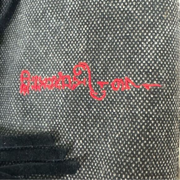 Ed Hardy Vintage Black Cow Leather Canvas Fringe Studded Clutch Wristlet - Picture 8 of 17